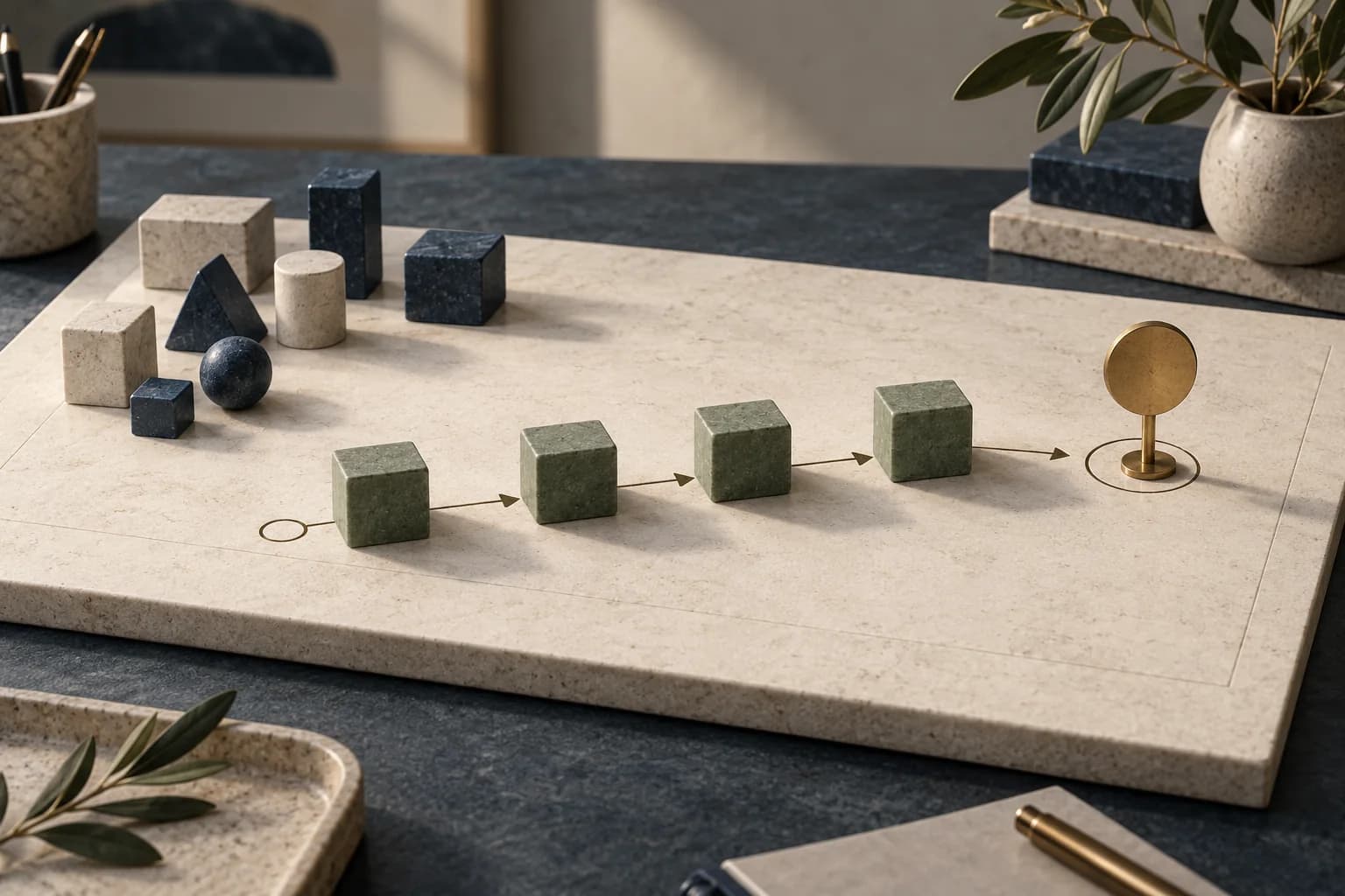 Concept illustration of a chosen sequence of blocks with other work set aside